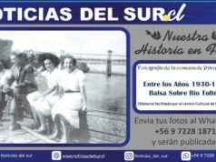 Entre los años 1930-1934, balsa sobre el rio Toltén