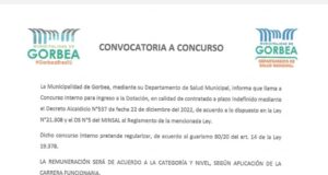 CONVOCATORIA A CONCURSO, MUNICIPALIDAD DE GORBEA