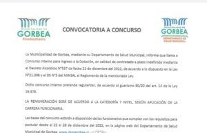CONVOCATORIA A CONCURSO, MUNICIPALIDAD DE GORBEA