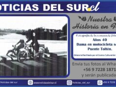 Años 40, Dama en Motocicleta sobre Puente Toltén en Pitrufquén