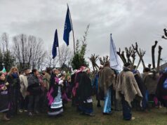 Comunidades de Pitrufquén celebran el We Tripantu con rogativa e izamiento de la bandera mapuche en la plaza de Armas