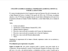 CITACIÓN ASAMBLEA GENERAL COOPERATIVA AGRICOLA NEWEN AL SUR DE LA ARAUCANIA