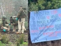“Ministra Tohá, sin tierra no habrá paz”: intentan descarrilar tren en Ercilla dejando lienzo en el lugar