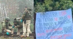 “Ministra Tohá, sin tierra no habrá paz”: intentan descarrilar tren en Ercilla dejando lienzo en el lugar
