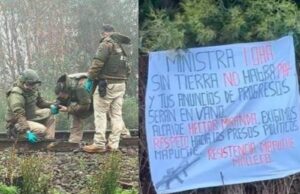 “Ministra Tohá, sin tierra no habrá paz”: intentan descarrilar tren en Ercilla dejando lienzo en el lugar