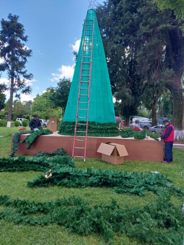 Inicia la temporada navideña en Freire con la instalación del árbol de navidad