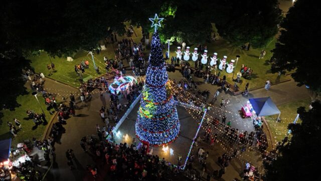 Cientos de personas dieron vida al mágico encendido del árbol navideño en plaza Balmaceda de Victoria