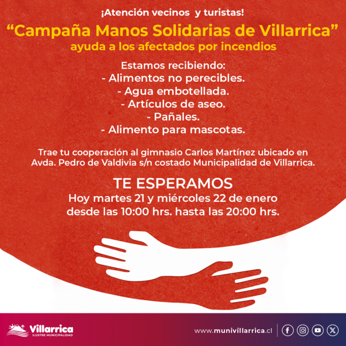 Continúa “campaña manos solidarias de Villarrica” para ayudar a afectados por incendios forestales