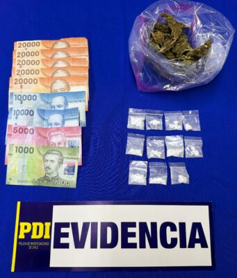 Pareja detenida con más de 180 dosis de droga tras operativo policial en Freire y Pitrufquén