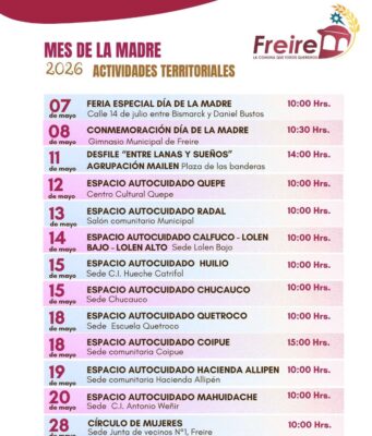 Ya está disponible el calendario de actividades del Mes de la Madre en Freire
