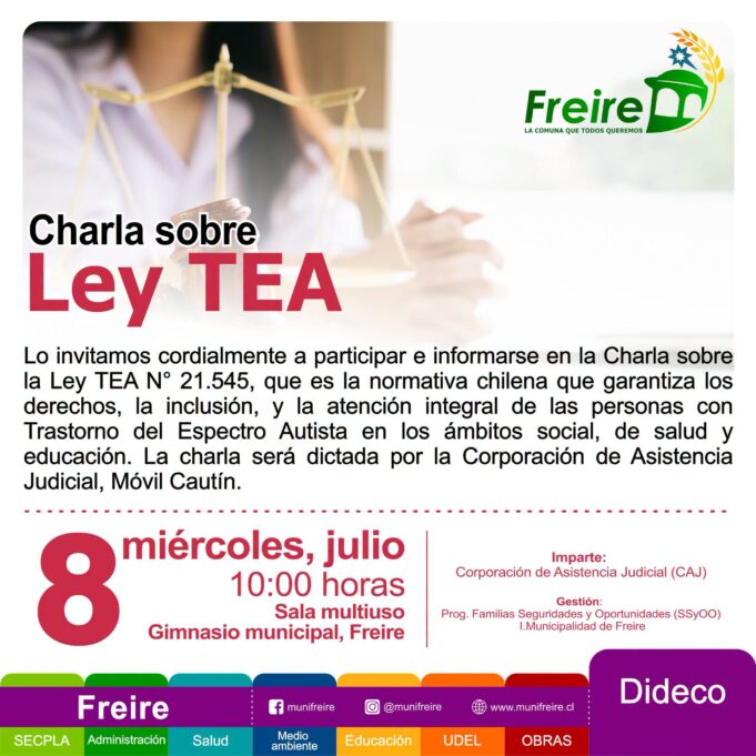 Invitan a conocer los alcances de la Ley TEA en charla gratuita que se realizará en Freire