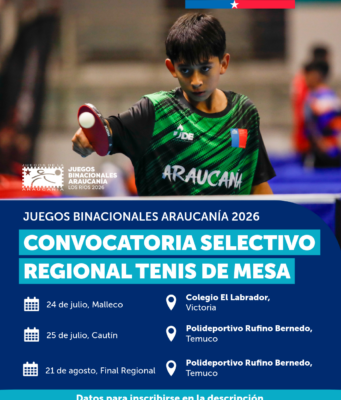 Buscan a los mejores deportistas del tenis de mesa de La Araucanía para representar a la región en los Juegos Binacionales 2026