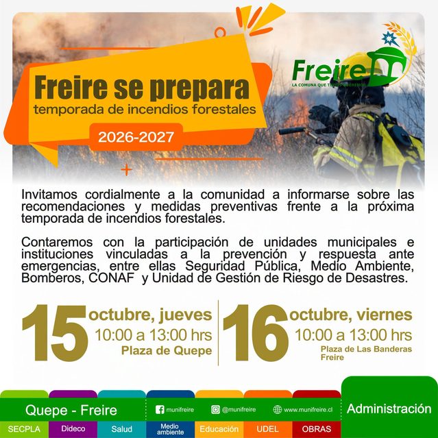 Freire refuerza la prevención ante la temporada de incendios forestales y convoca a la comunidad a informarse sobre medidas de seguridad