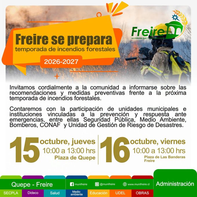Freire refuerza la prevención ante la temporada de incendios forestales y convoca a la comunidad a informarse sobre medidas de seguridad